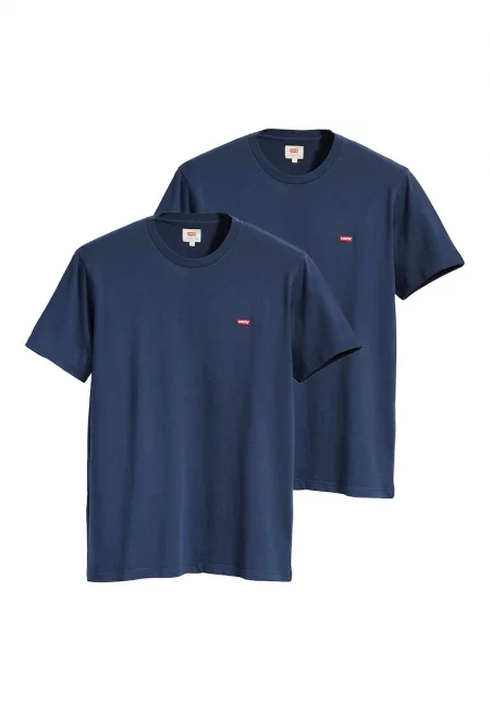 Памучни тениски с бродирано лого - 2 броя - Син