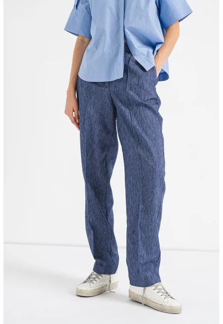 Панталон с еластична средна талия - Син меланж