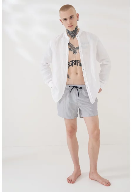 Плувни шорти с джобове встрани - Сив/Мръснобял