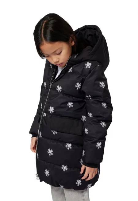 Подплатено зимно яке с флорален принт - Черен