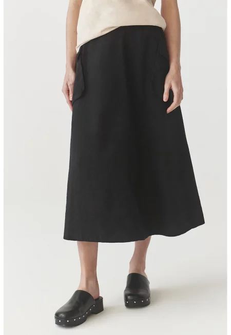 Пола с лен Koni с пришити джобове - Черен