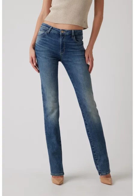 Прави дънки със средна талия - Син