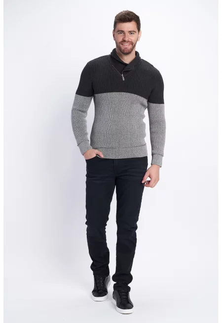 Пуловер с двуцветен дизайн - Сив