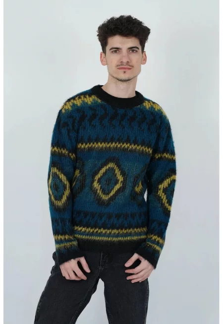 Пуловер с кръгло деколте и дълъг ръкав - Син