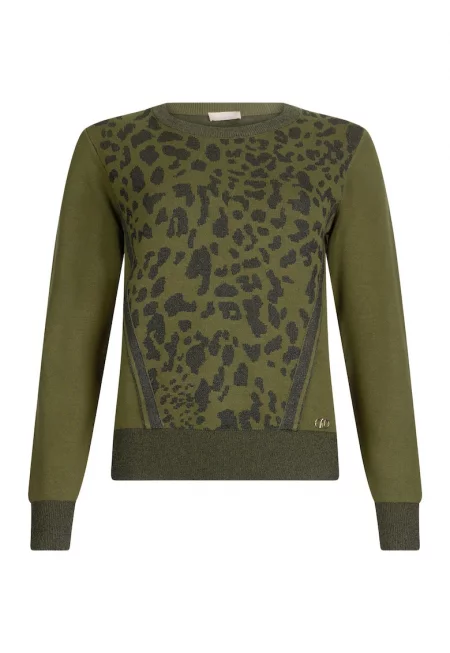Пуловер с животинска шарка и бляскави детайли