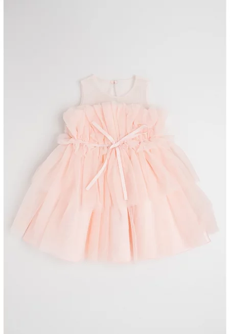 Разкроена рокля с флорална шарка - Пастелнорозов