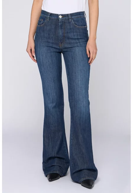 Разкроени дънки с висока талия - Тъмносин