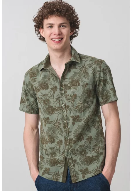 Риза с къси ръкави и принт - Светлозелен