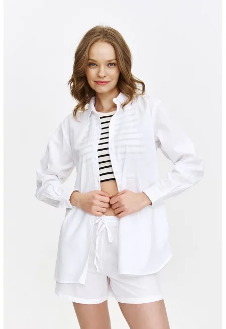 Риза с лен с копчета на маншетите