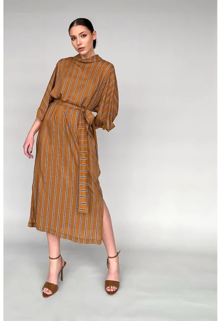 Рокля със вободна кройка - Черен/Канелено кафяво