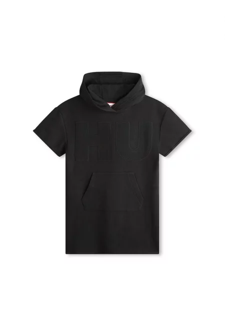 Рокля тип худи с джоб кенгуру - Черен