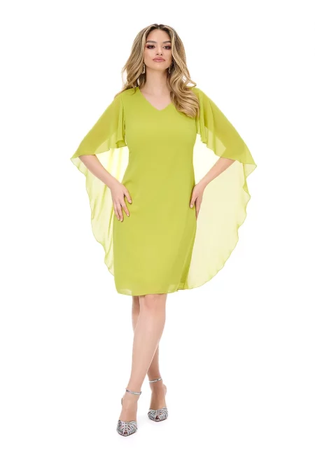 Рокля тип пелерина с шпиц - Лайм зелено