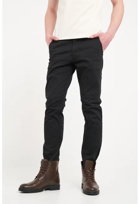 Скосен панталон със средна талия - Черен