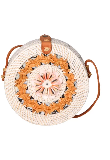 Сламена чанта през рамо - Слонова кост/Черен/Карамел