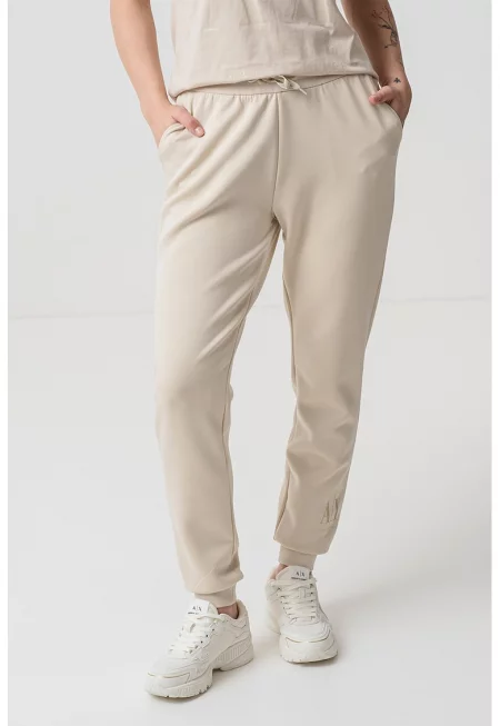 Спортен панталон с връзка и лого - Бежов