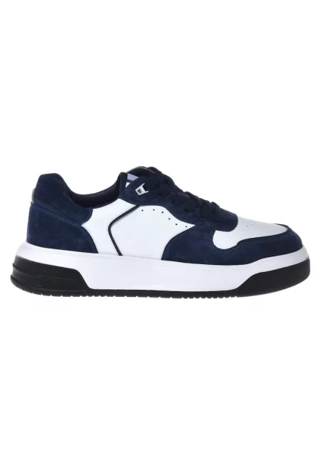 Спортни обувки от кожа и велур и цветен блок - Бял/Индигово синьо