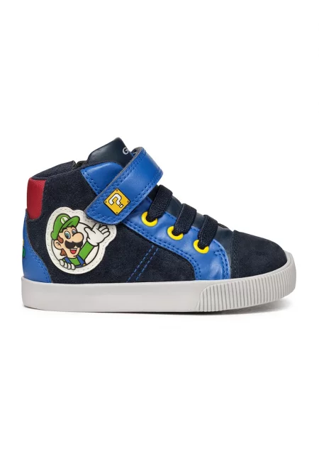 Спортни обувки с велур и висок профил - Бял/Жълт/Син