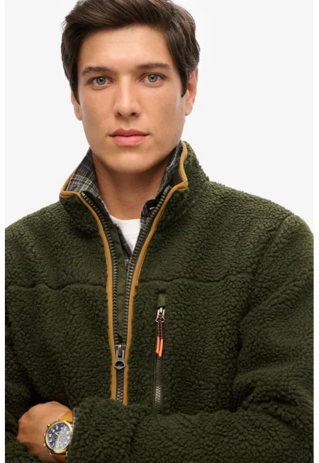 SUPERDRY - Плюшено яке с джобове с цип - Бледозелен