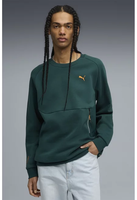 Свободен суитшърт с къс цип - Тъмнозелен