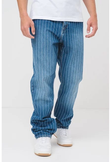 Свободни дънки с копчета - Бял/Тъмносин