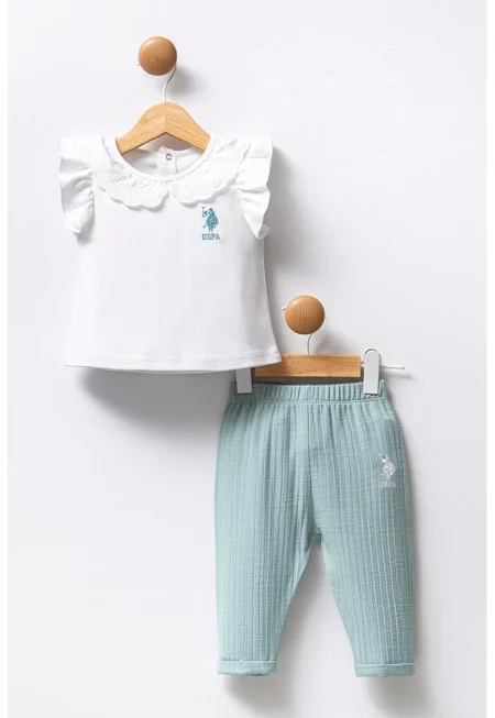 Тениска и панталон - Бледозелен/Бял