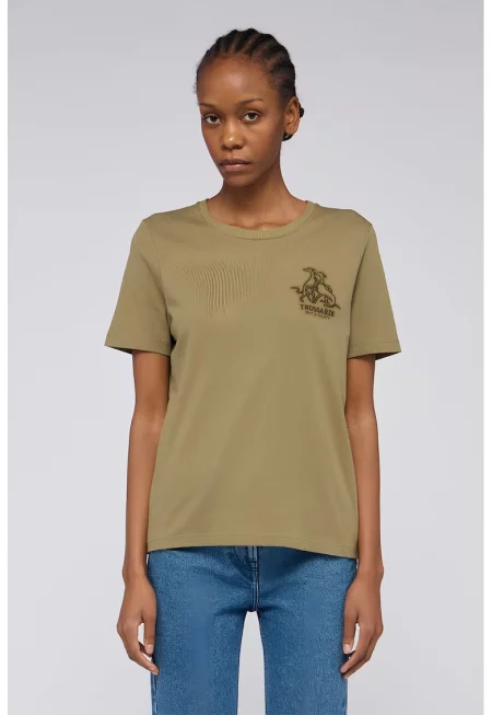 Тениска с овално деколте и лого - Каки