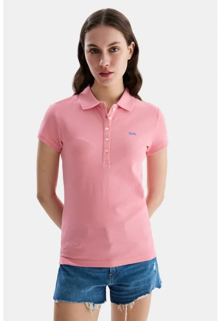 Тениска Shaver с памук с яка - Пастелнорозов