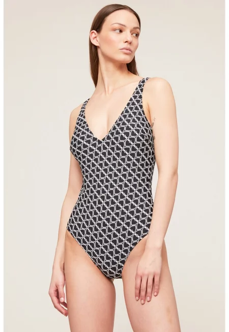 Цял бански с гол гръб - Бял/Черен