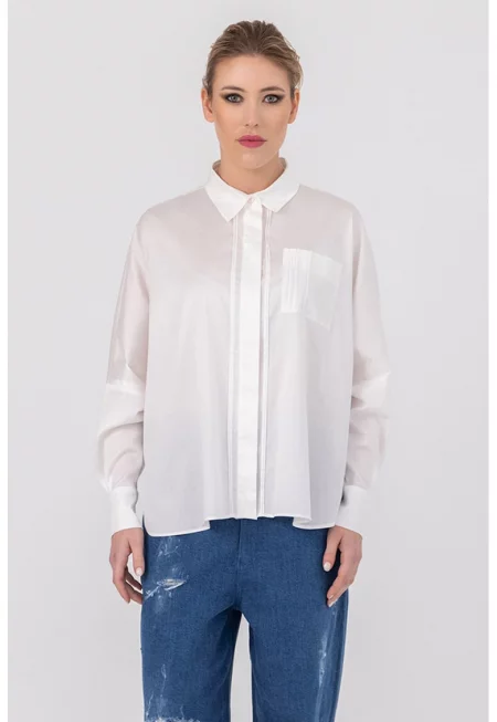 Уголемена риза Bella с дълги ръкави - Бял