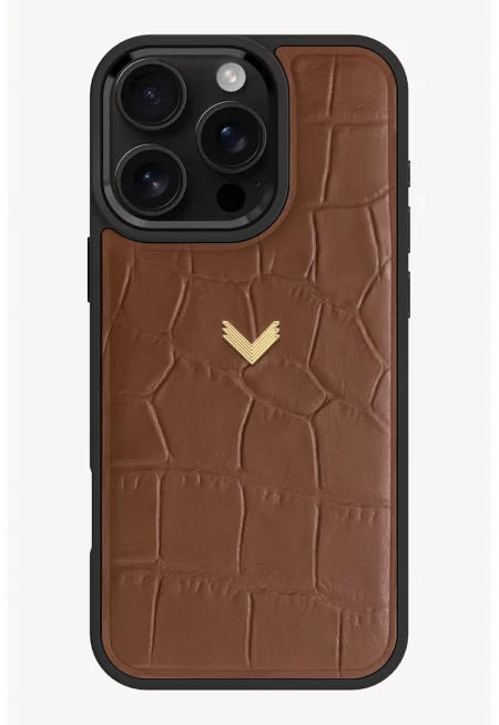 VELANTE - Кожен калъф за iPhone 16 Pro Max с шагрен - Кафяв