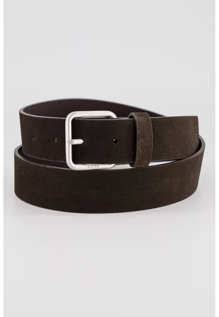 Велурен колан с метална тока - Тъмнокафяв