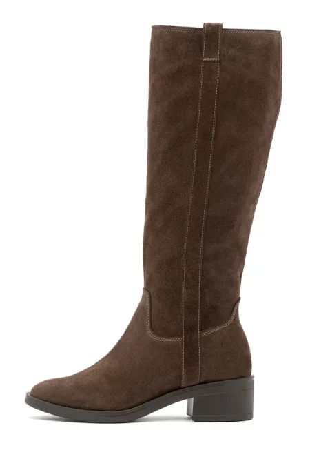 Велурени високи ботуши Bianka с масивен ток - Тъмнокафяв