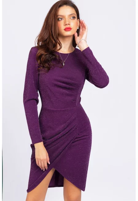 Вталена бляскава рокля с дълги ръкави - Аметист