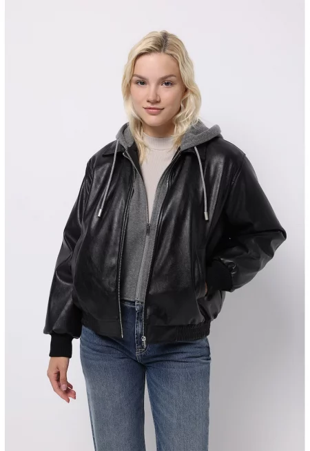 Яке от еко кожа с дизайн 2в1 - Черен