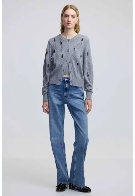 Жилетка с ангорска вълна - Сив меланж