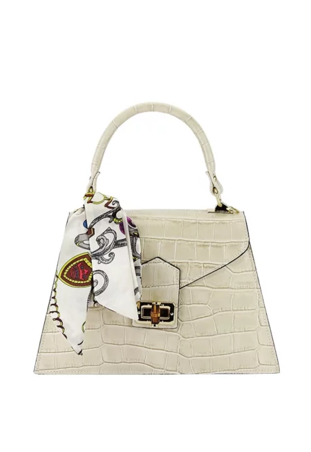 Бежова чанта от естествена кожа с шал 8953 123 16990 - Бежов