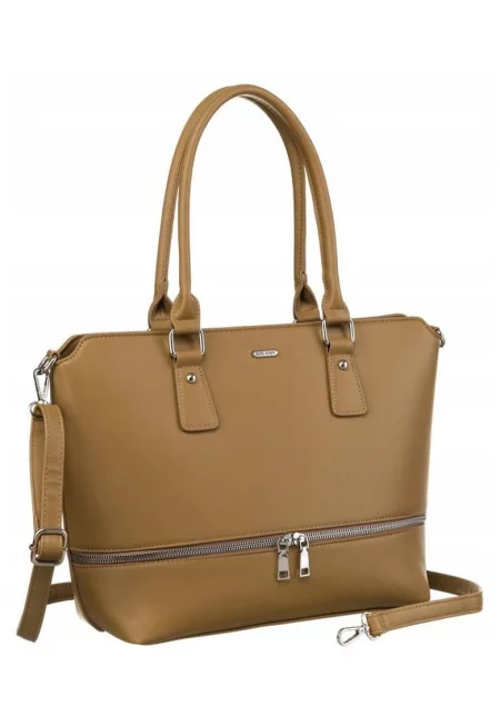 Бежова чанта тоут от екологична кожа с регулируема презрамка -
