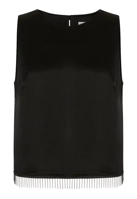 Блуза с ресни - без ръкави - Черен