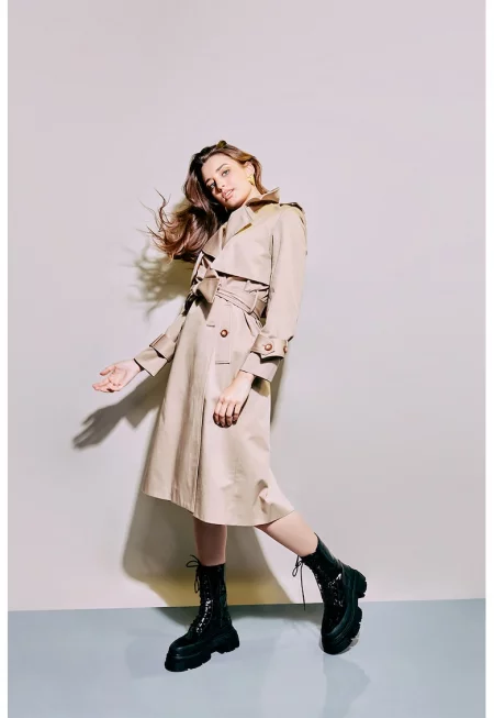 Дълъг памучен тренч с колан