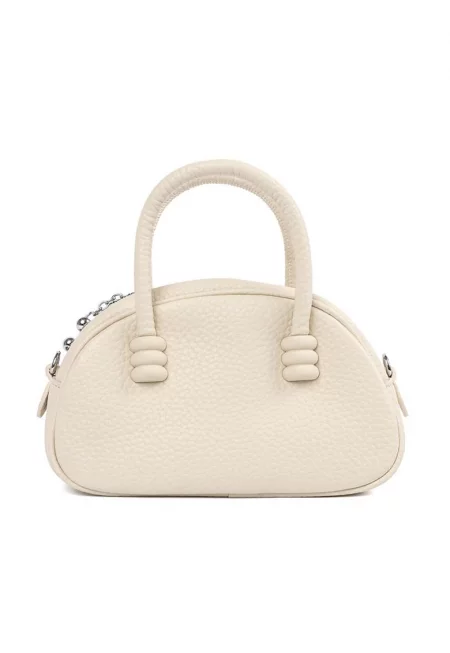 Дамска чанта  през рамо - бежова - компактна - практична - от полиестер