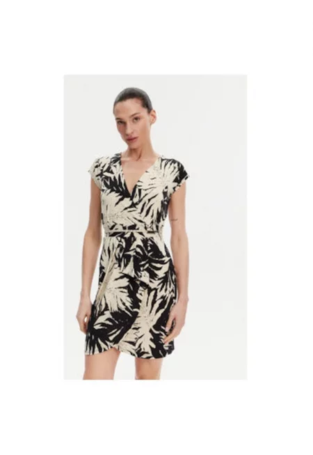 Дамска лятна рокля  251-RAROSA - Полиестер/Еластан - 34 EU - Бежов/Черен