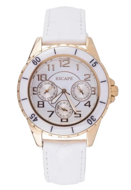 Дамски часовник  36 мм - бяла каишка от екологична кожа - водоустойчивост 5 ATM