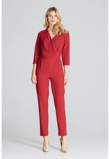 Дамски гащеризон -  елегантен - бордо - полиестер