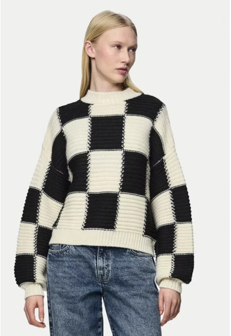 Дамски пуловер -  304961205 - Рециклиран полиестер/Акрил - Бежов - Бежов