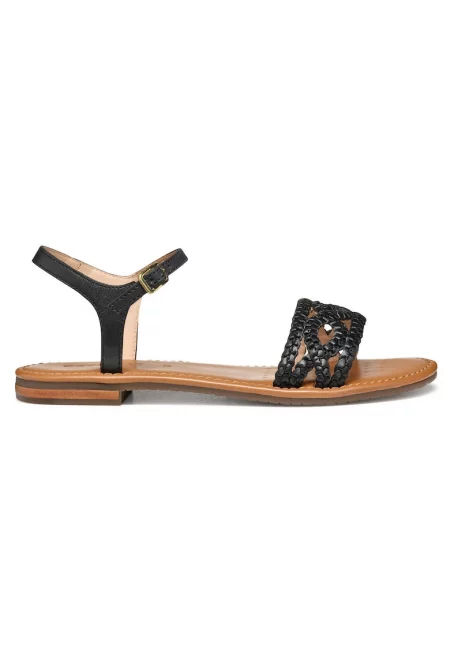 Дамски сандали - D55LXA-00081 -  Естествена кожа - Черен