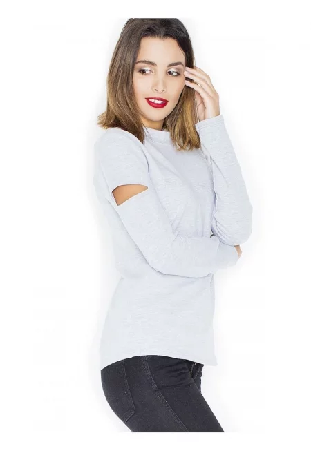 Дамски суичър  тренировъчен - обло деколте - дълъг ръкав - сив - памук -