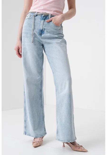 Дънки с широк крачол и висока талия - Ледено синьо