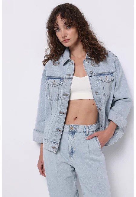 Дънково пке с копчета - Прашно синьо