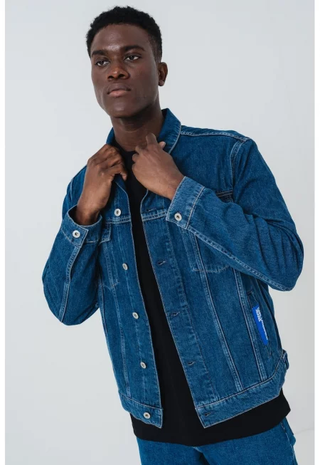 Дънково яке с копчета - Тъмносин