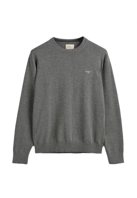 Фино плетен пуловер с овално деколте - Сив